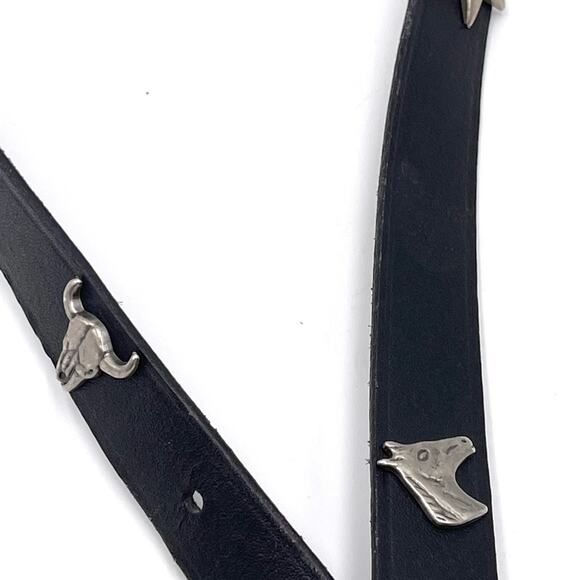 WESTERN Boho belt with conchos black leather silver pewter tip and buckle LARGE main image 8